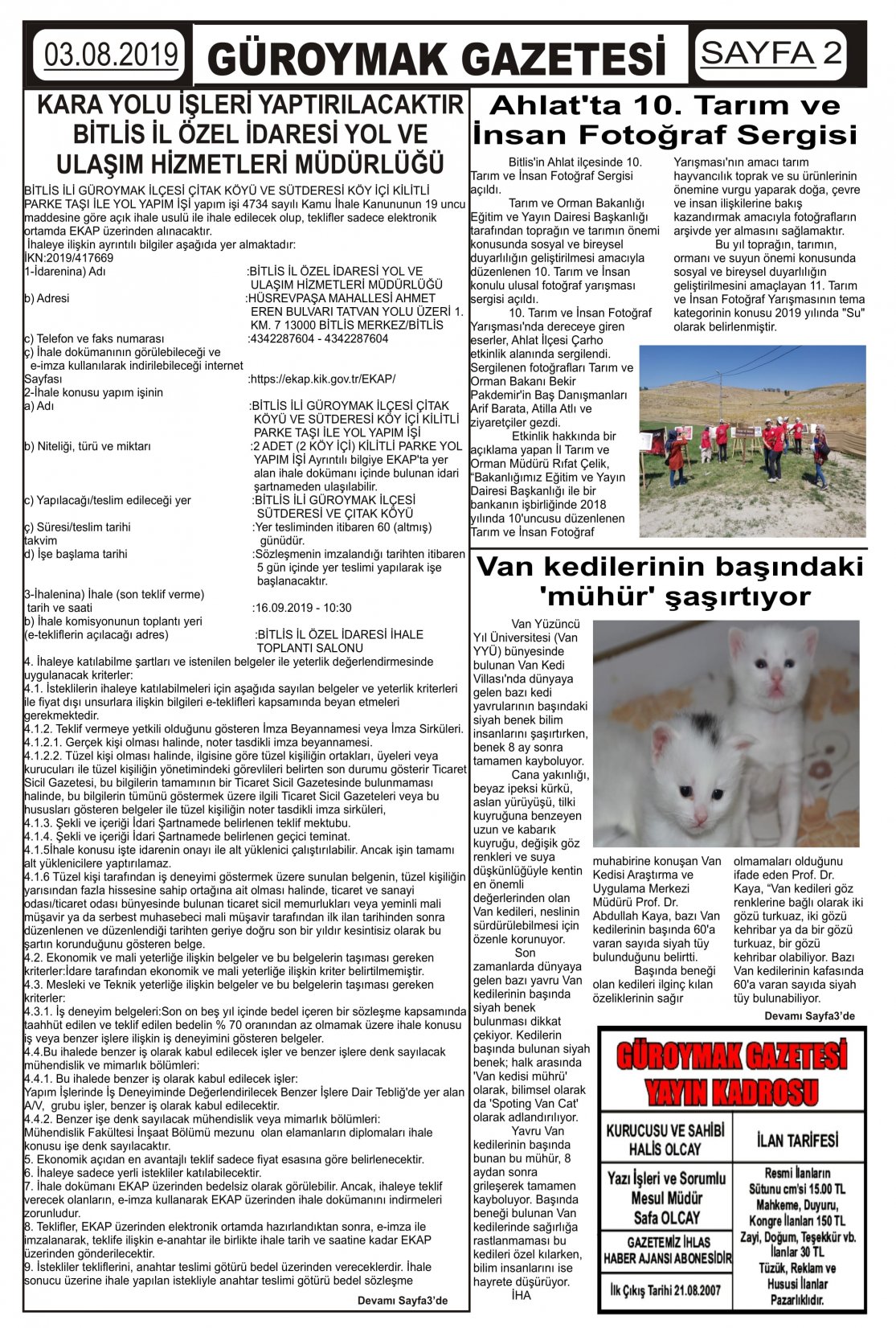 Güroymak Gazetesi 2.jpg Sayılı Gazete Küpürü