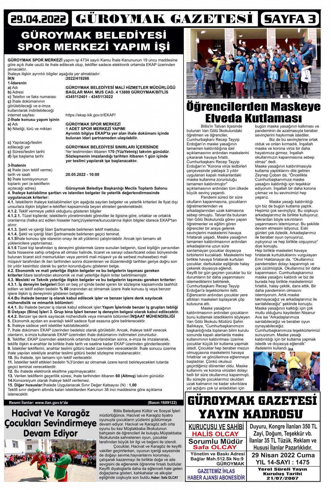 Güroymak Gazetesi 3.jpg Sayılı Gazete Küpürü
