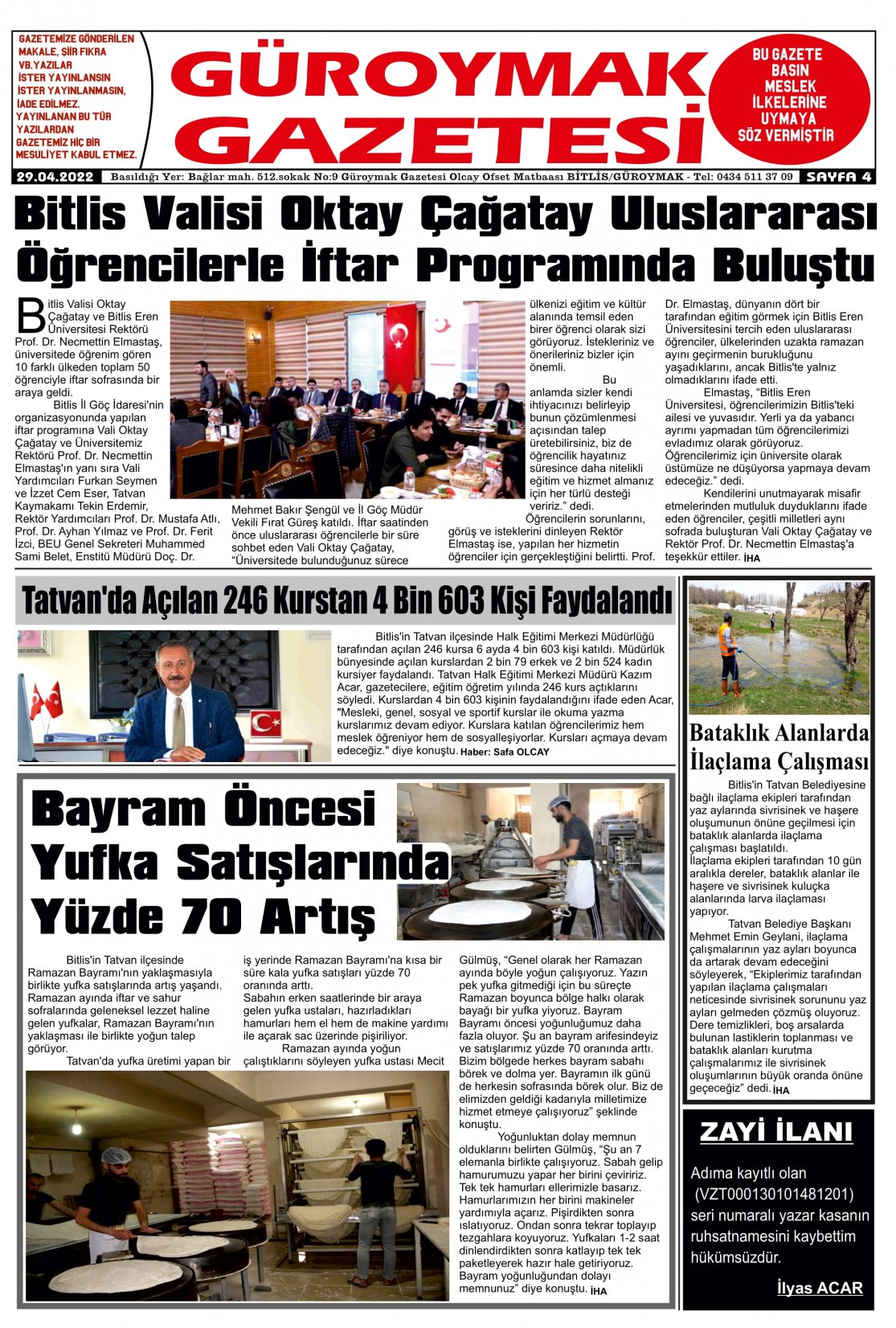 Güroymak Gazetesi 6.jpg Sayılı Gazete Küpürü