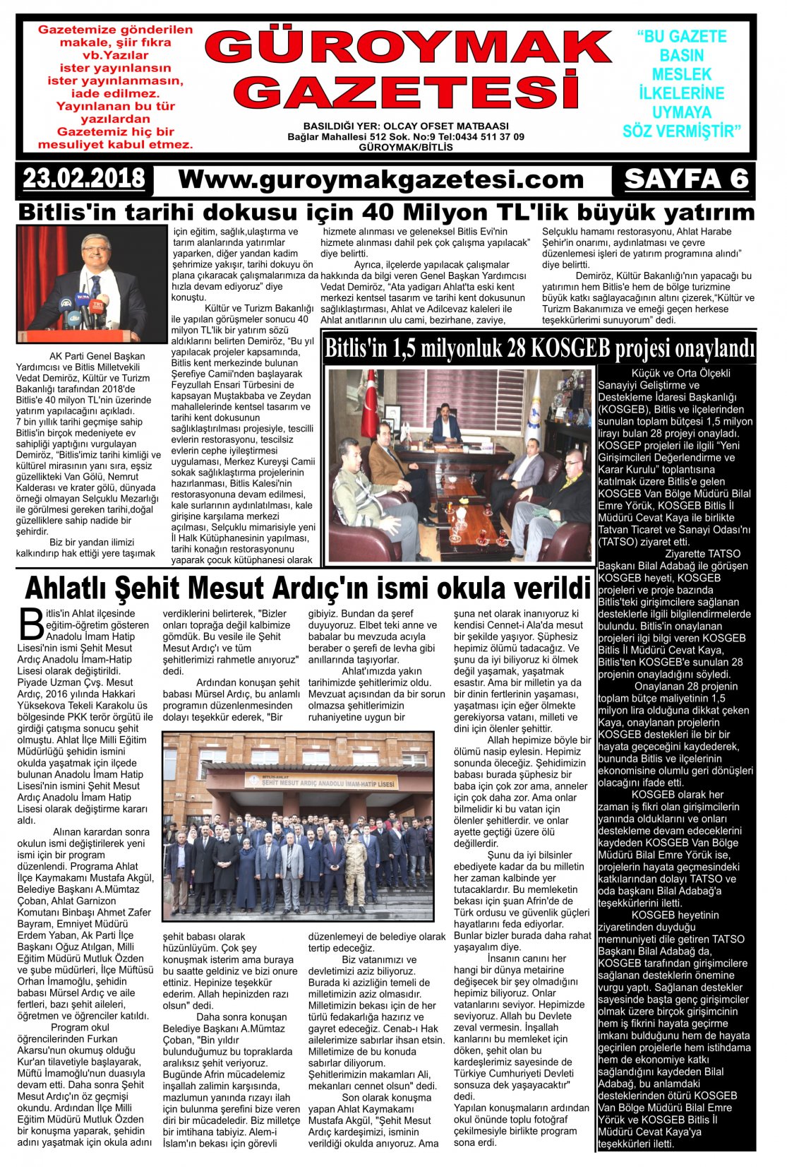 Güroymak Gazetesi 6.jpg Sayılı Gazete Küpürü