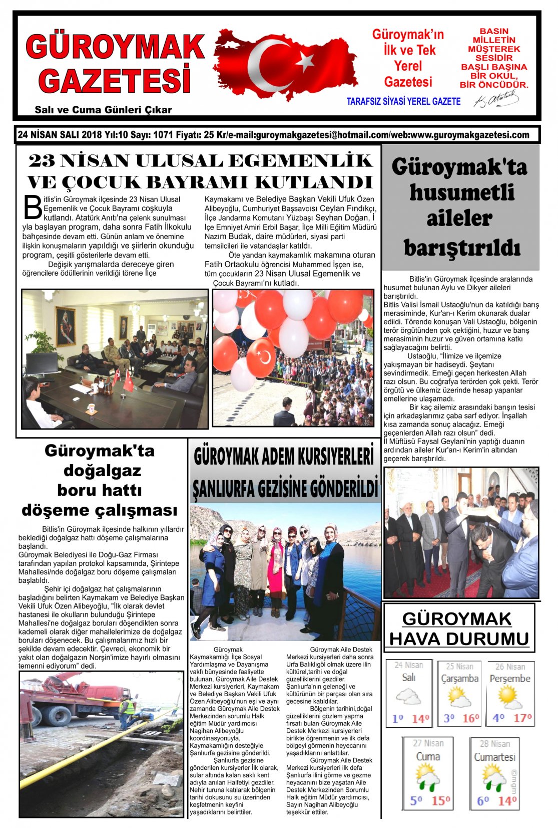 Güroymak Gazetesi 1.jpg Sayılı Gazete Küpürü