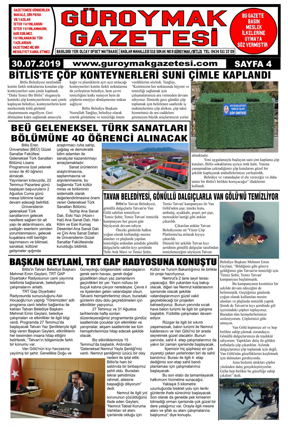 Güroymak Gazetesi 4-1.jpg Sayılı Gazete Küpürü