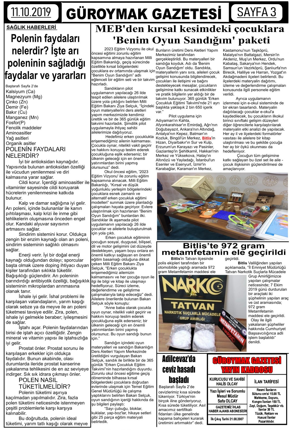 Güroymak Gazetesi  Sayılı Gazete Küpürü