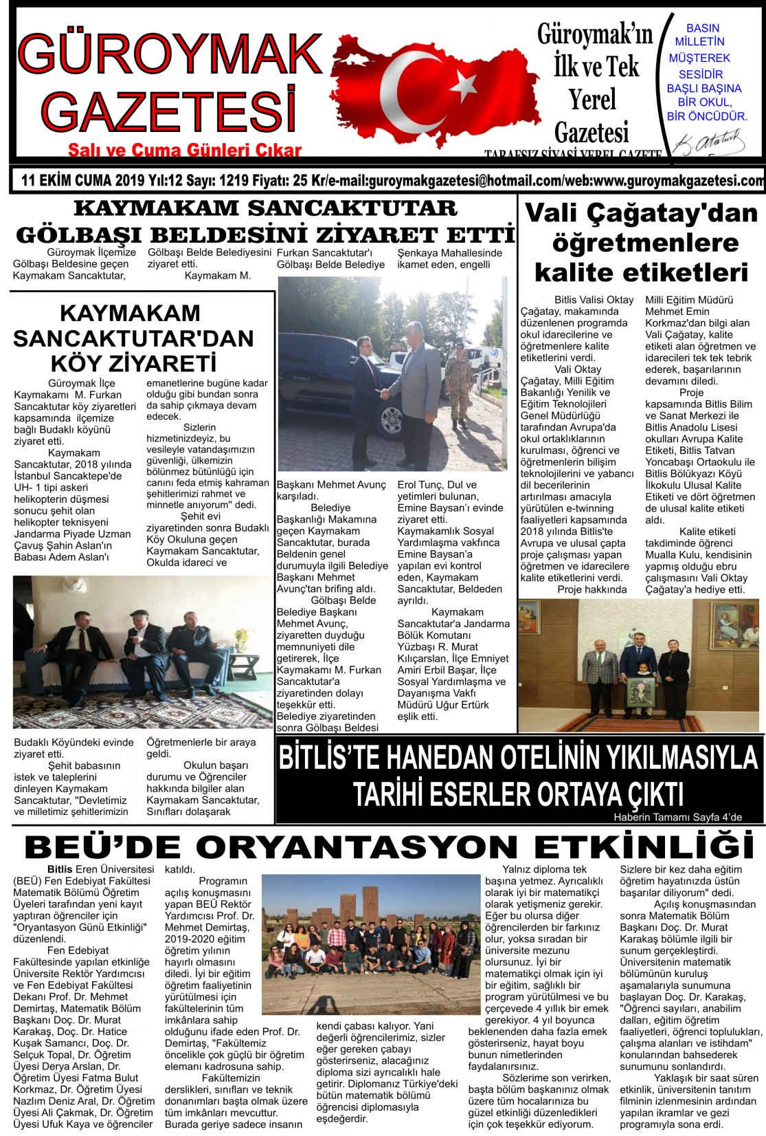 Güroymak Gazetesi  Sayılı Gazete Küpürü