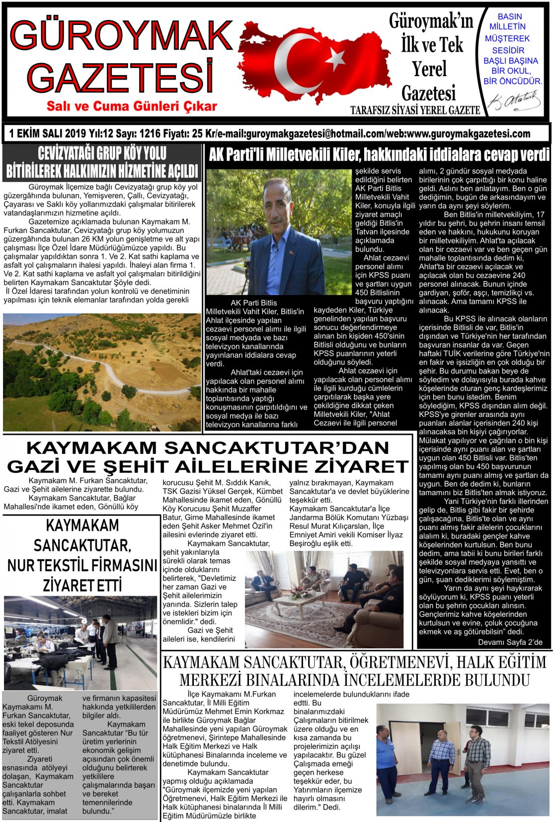 Güroymak Gazetesi 1-1.jpg Sayılı Gazete Küpürü