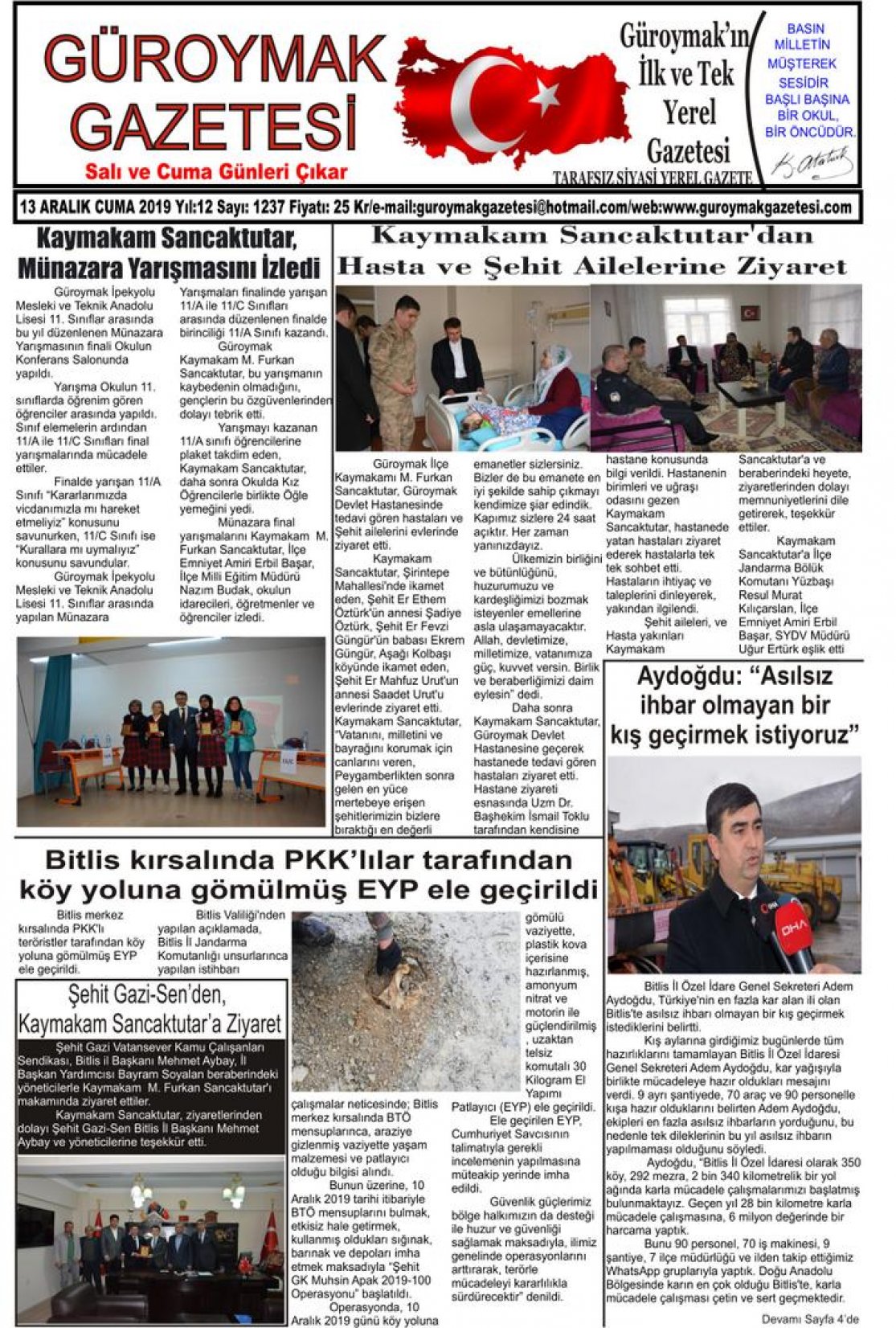 Güroymak Gazetesi 1.jpg Sayılı Gazete Küpürü