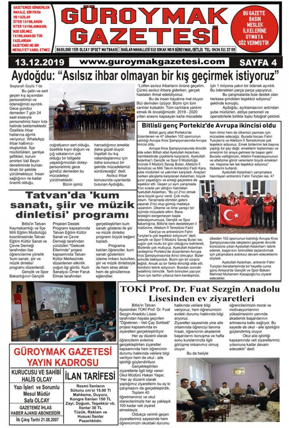 Güroymak Gazetesi  Sayılı Gazete Küpürü