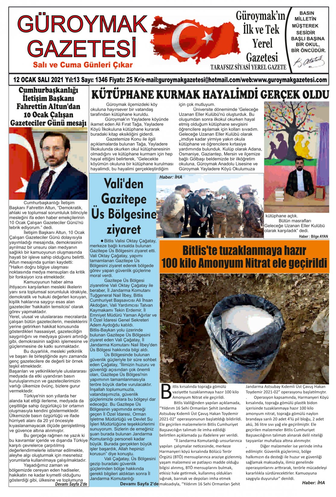 Güroymak Gazetesi 1-1.jpg Sayılı Gazete Küpürü