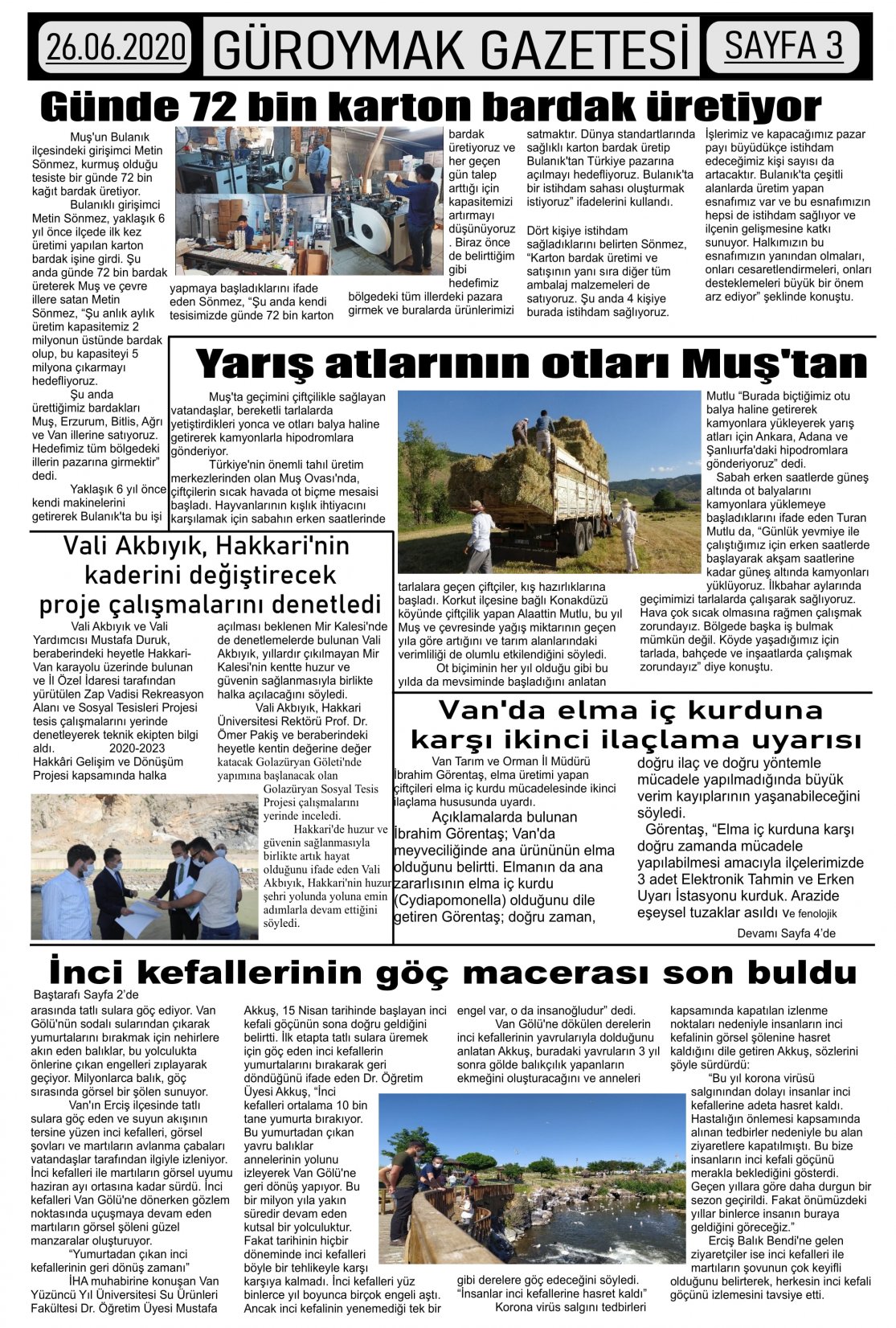 Güroymak Gazetesi  Sayılı Gazete Küpürü