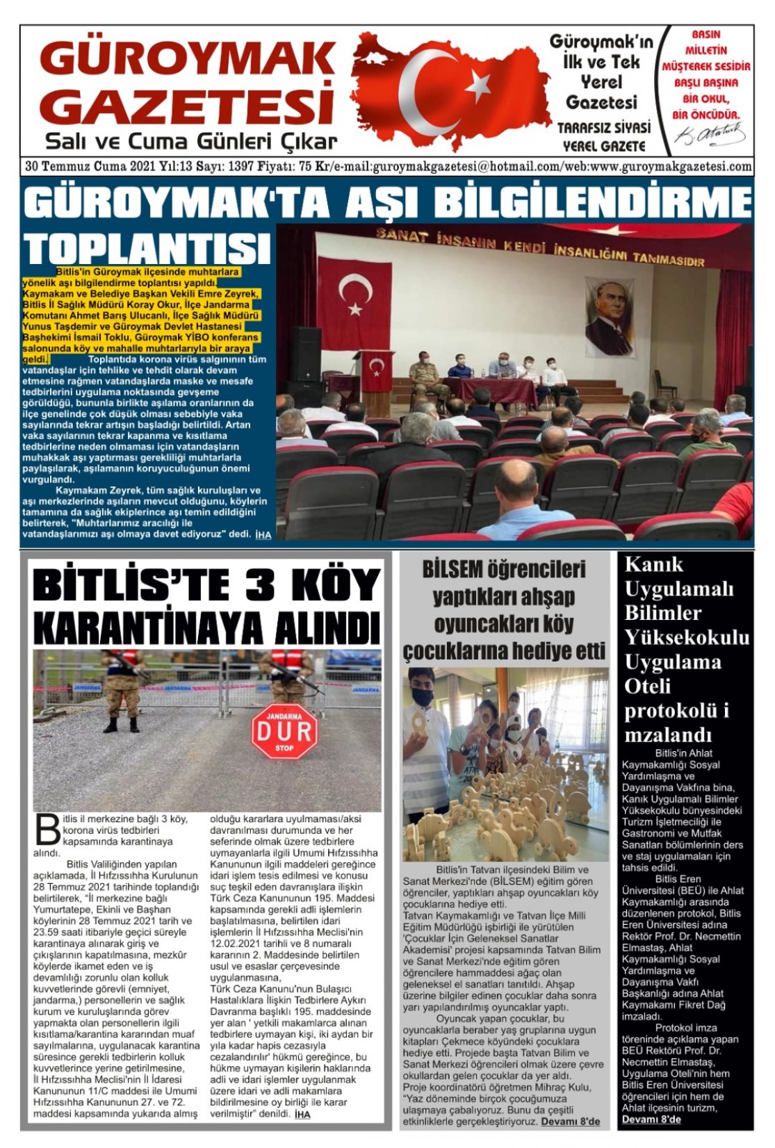 Güroymak Gazetesi 1.jpeg Sayılı Gazete Küpürü