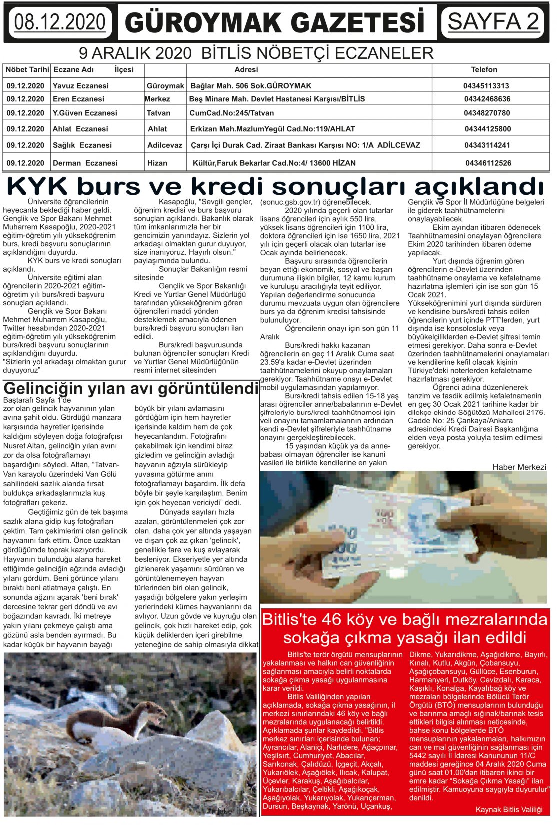 Güroymak Gazetesi  Sayılı Gazete Küpürü