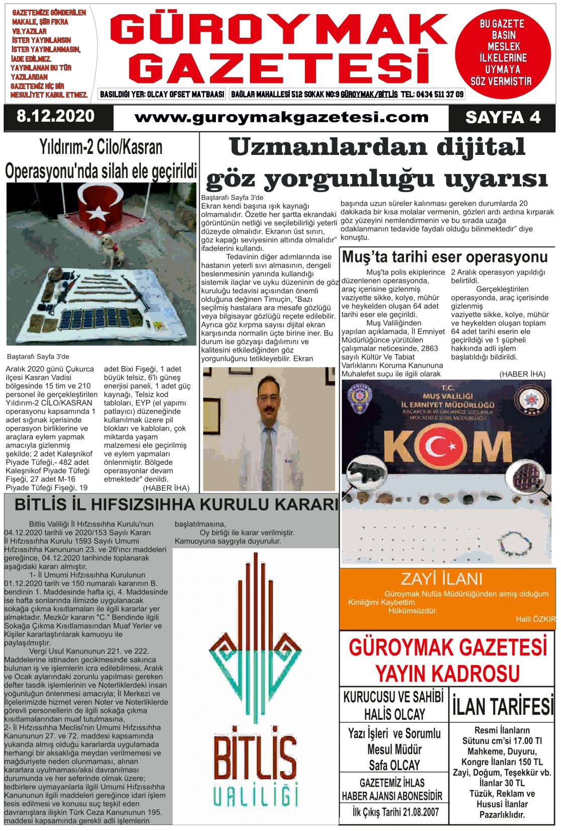 Güroymak Gazetesi  Sayılı Gazete Küpürü