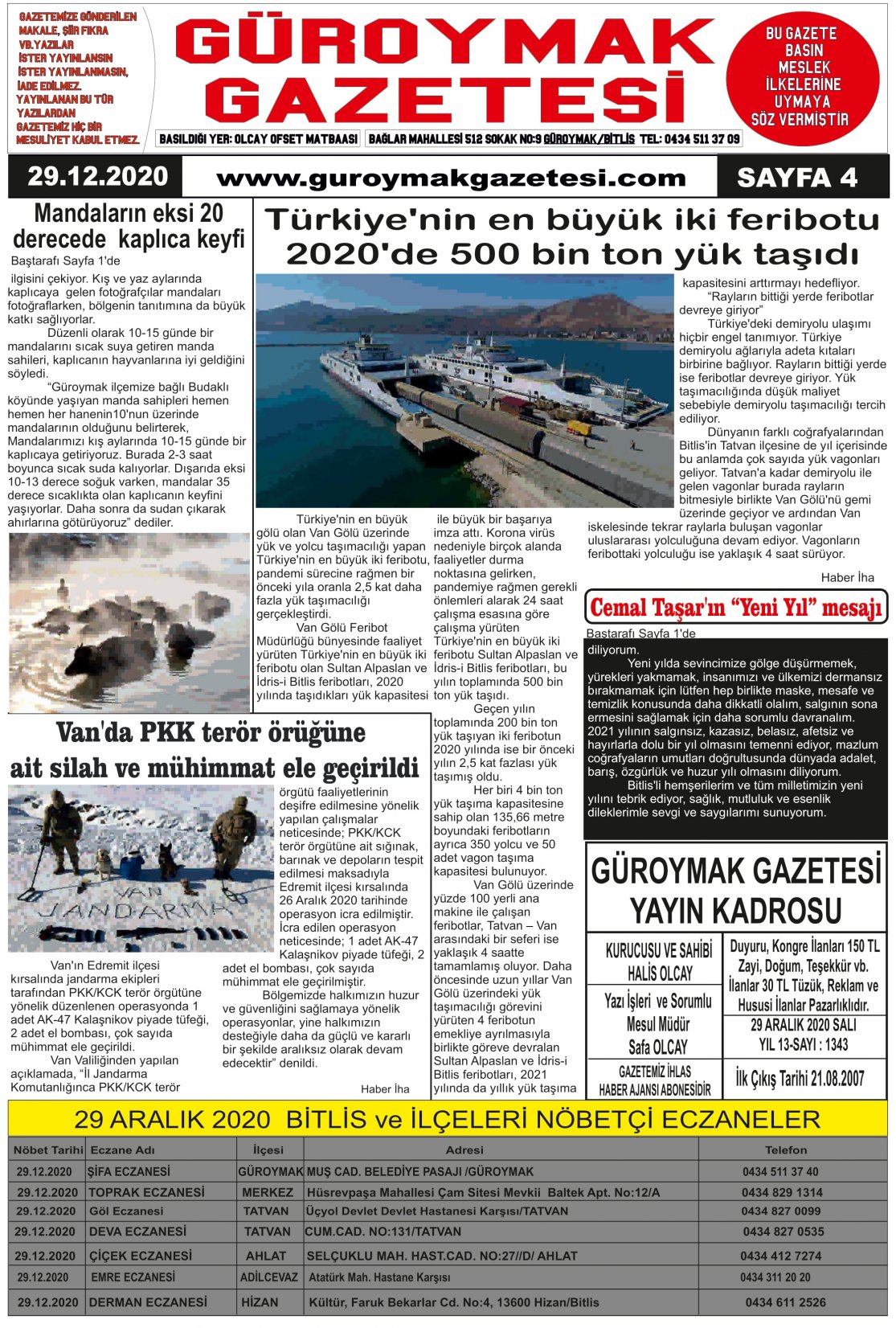 Güroymak Gazetesi  Sayılı Gazete Küpürü