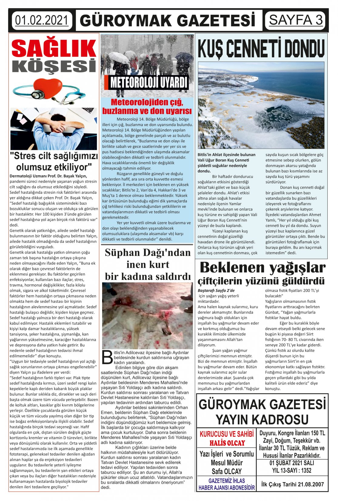 Güroymak Gazetesi  Sayılı Gazete Küpürü