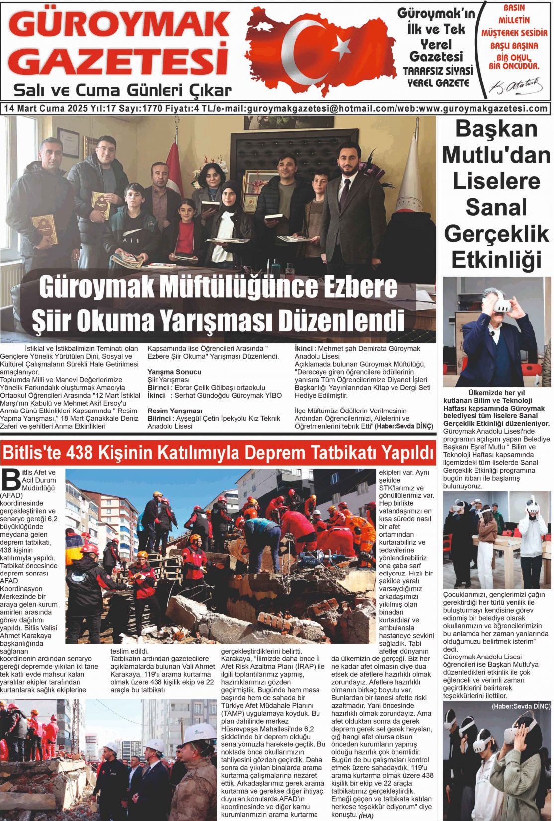 Güroymak Gazetesi 1.jpg Sayılı Gazete Küpürü