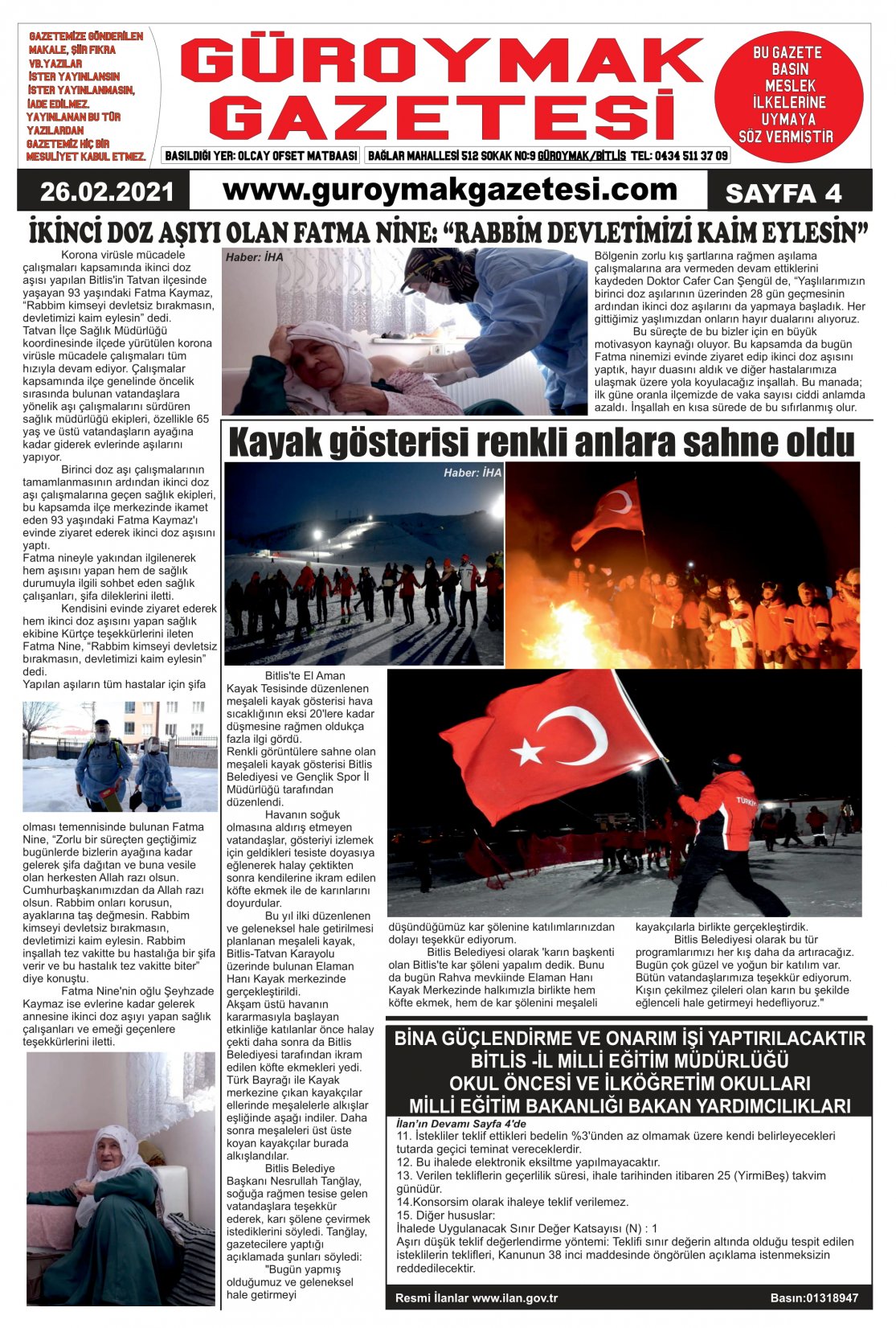 Güroymak Gazetesi  Sayılı Gazete Küpürü