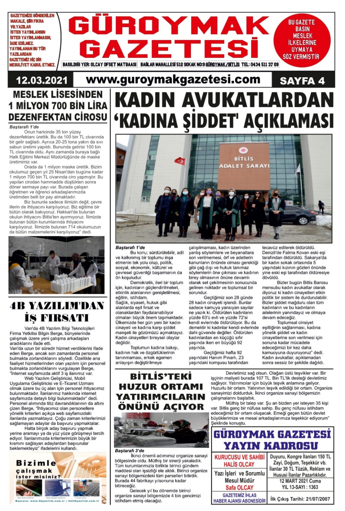 Güroymak Gazetesi  Sayılı Gazete Küpürü