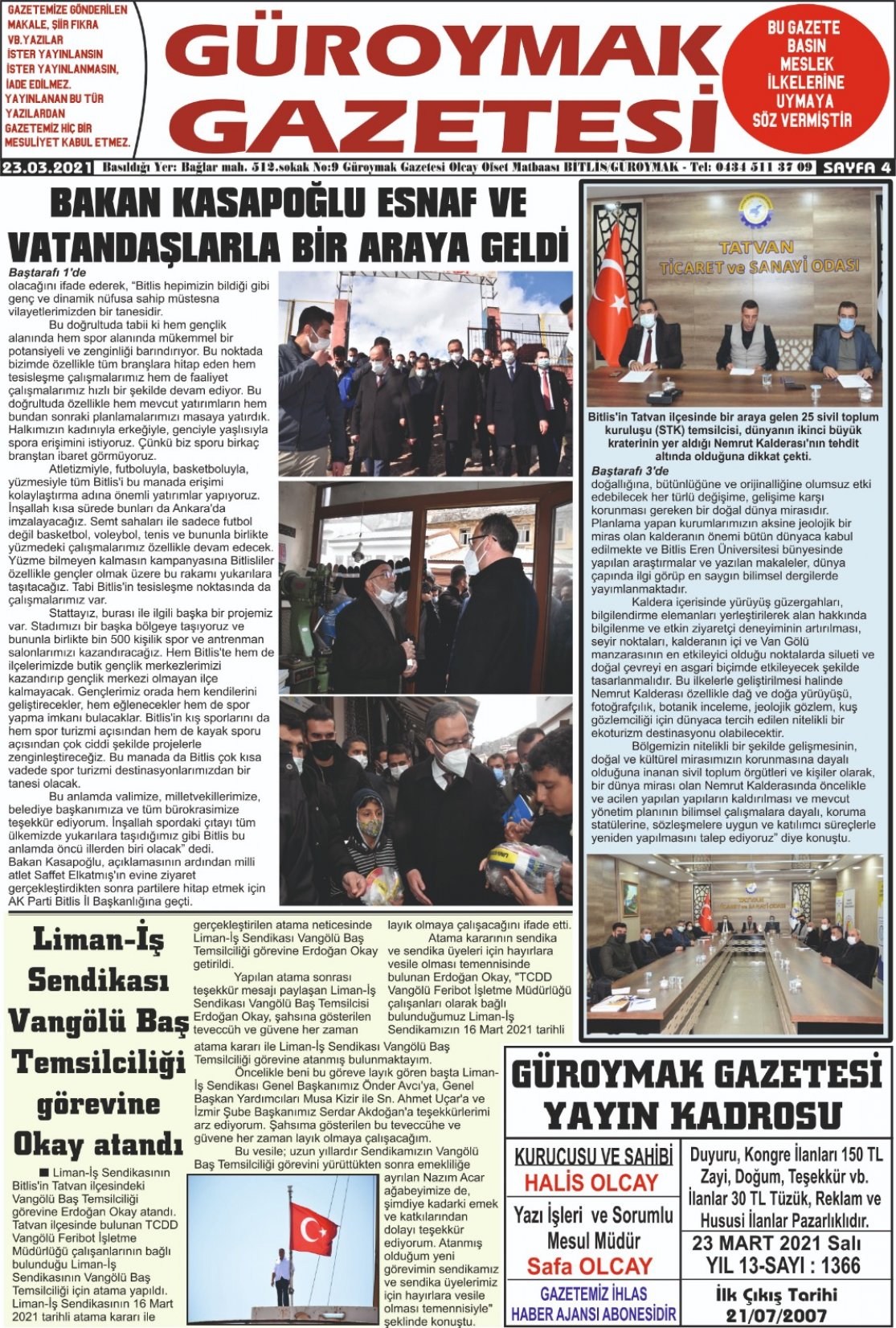 Güroymak Gazetesi  Sayılı Gazete Küpürü