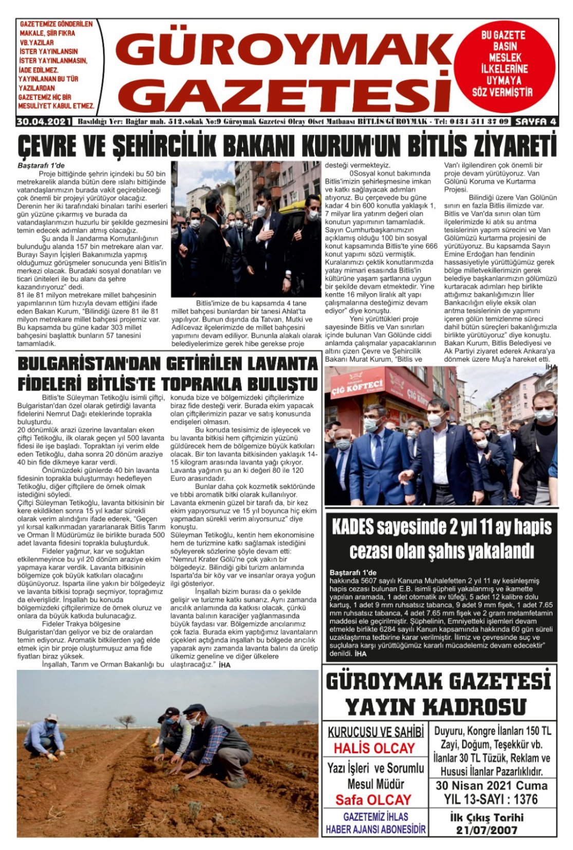 Güroymak Gazetesi  Sayılı Gazete Küpürü