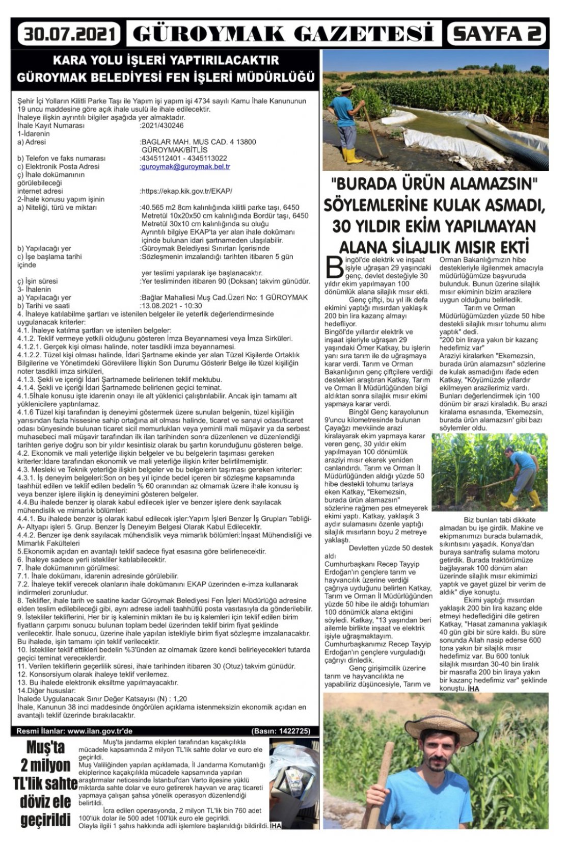 Güroymak Gazetesi  Sayılı Gazete Küpürü