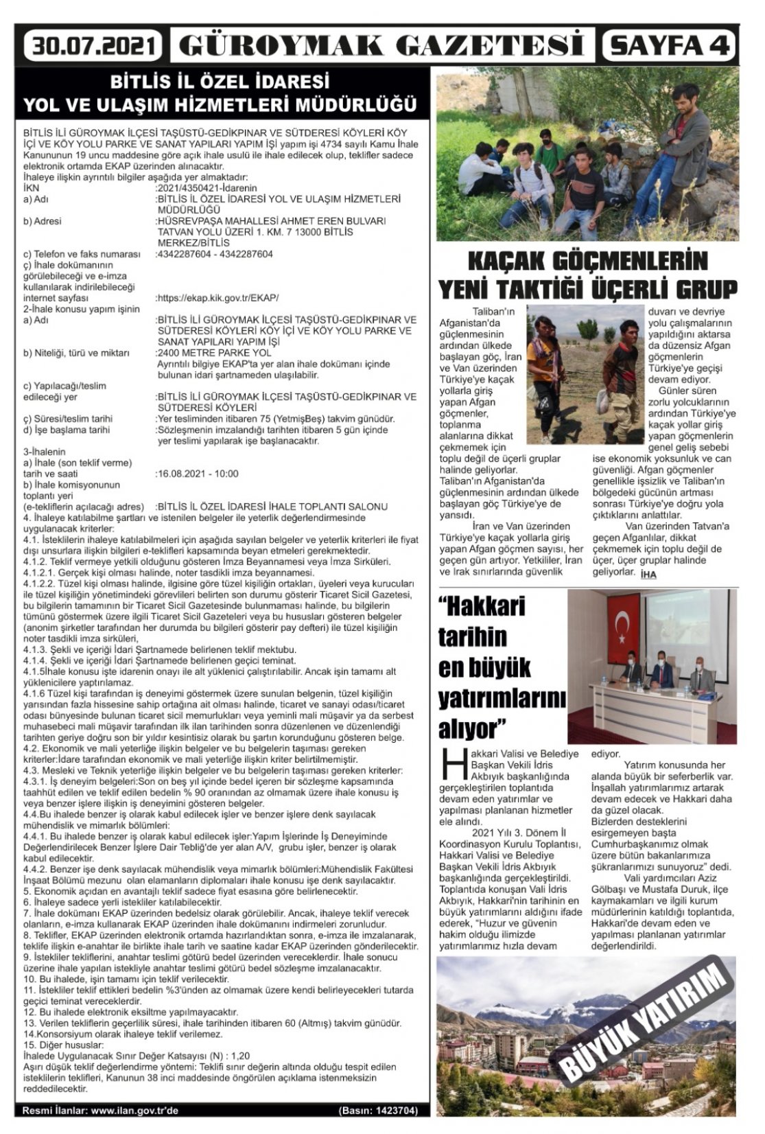 Güroymak Gazetesi  Sayılı Gazete Küpürü
