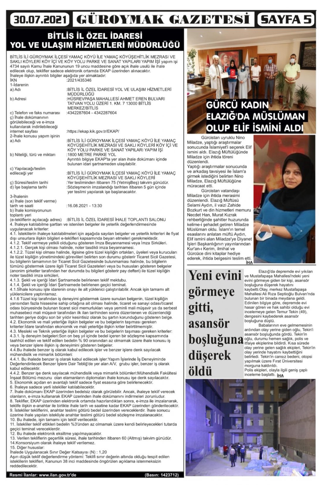 Güroymak Gazetesi  Sayılı Gazete Küpürü