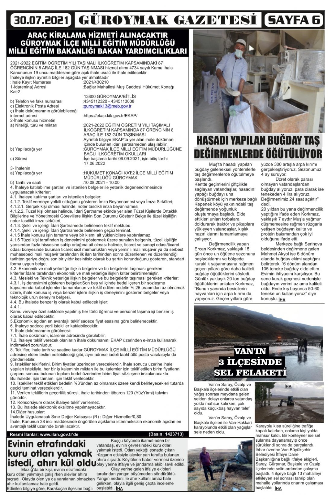 Güroymak Gazetesi  Sayılı Gazete Küpürü