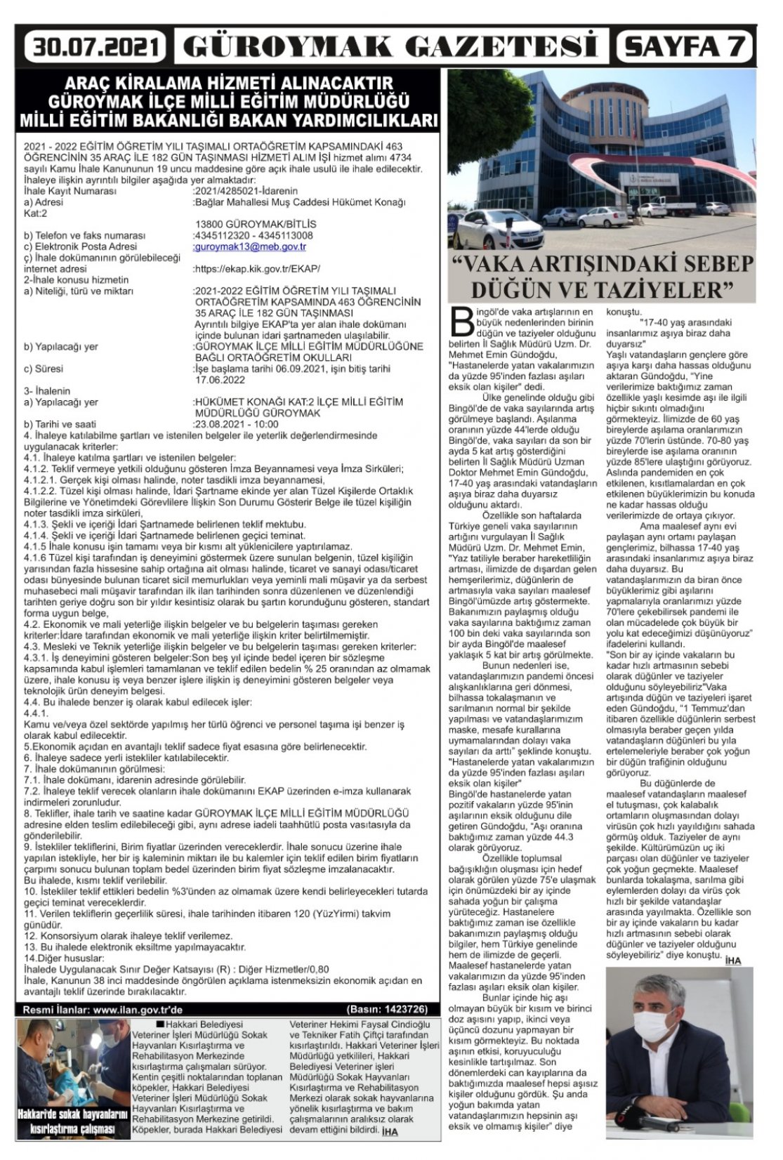 Güroymak Gazetesi  Sayılı Gazete Küpürü