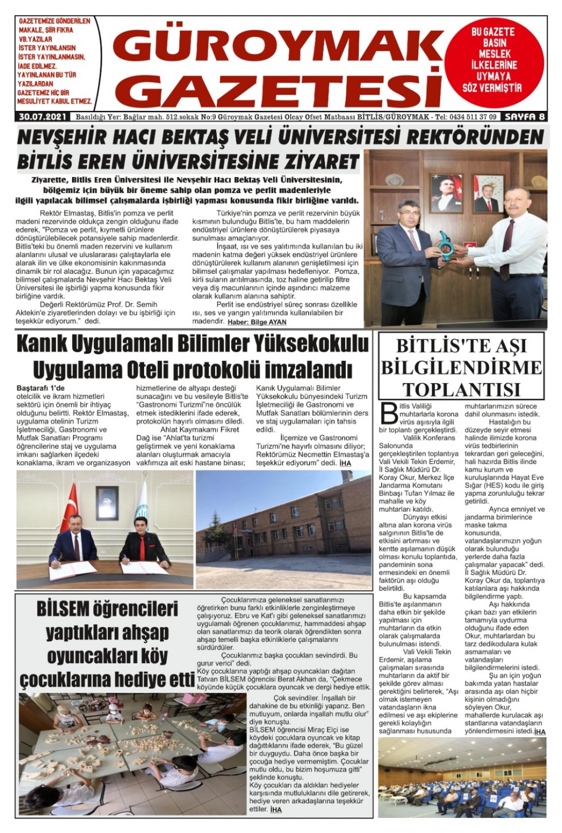 Güroymak Gazetesi  Sayılı Gazete Küpürü