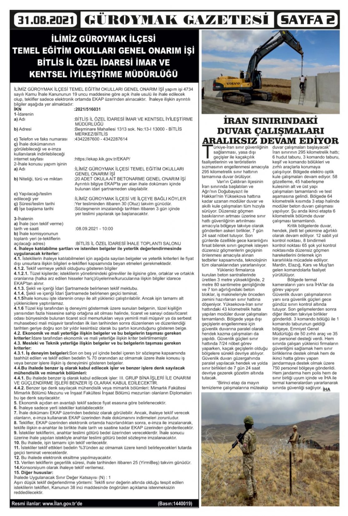 Güroymak Gazetesi  Sayılı Gazete Küpürü