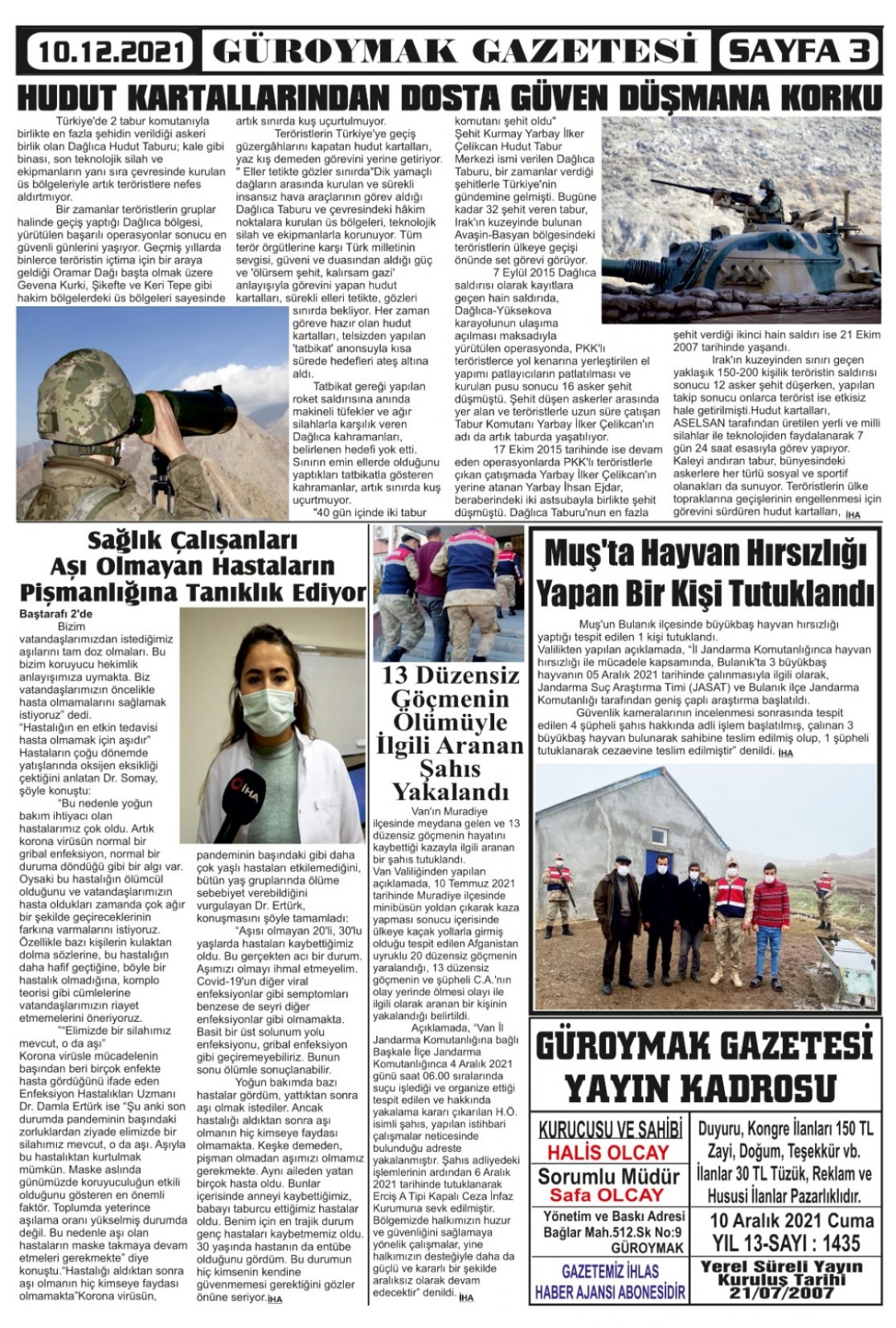 Güroymak Gazetesi  Sayılı Gazete Küpürü