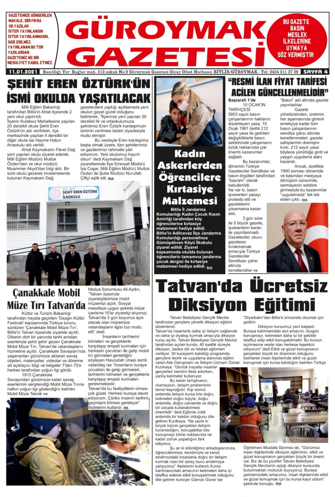 Güroymak Gazetesi  Sayılı Gazete Küpürü