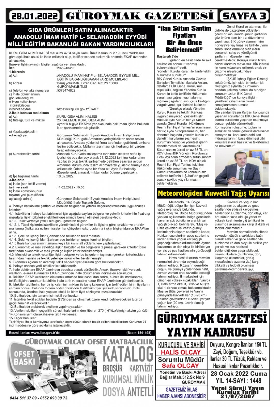 Güroymak Gazetesi  Sayılı Gazete Küpürü