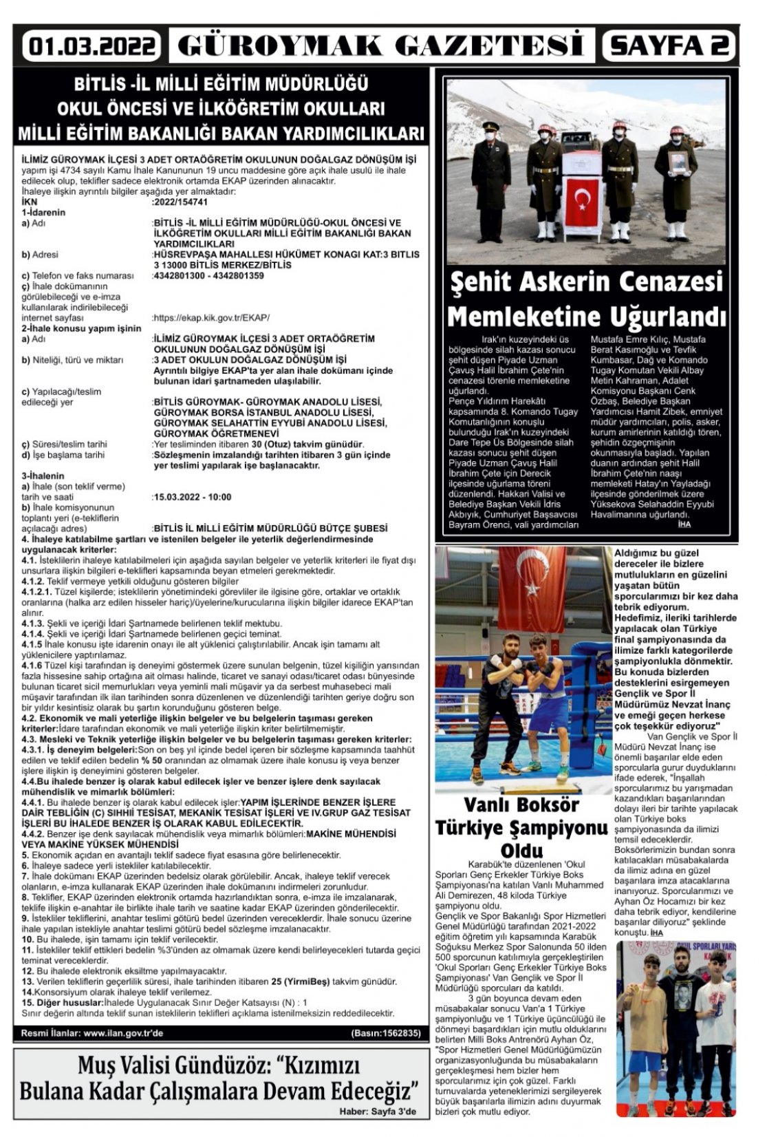 Güroymak Gazetesi  Sayılı Gazete Küpürü