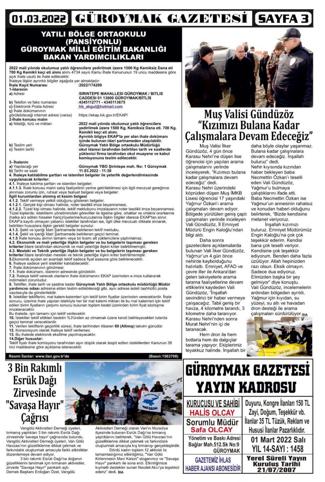 Güroymak Gazetesi  Sayılı Gazete Küpürü