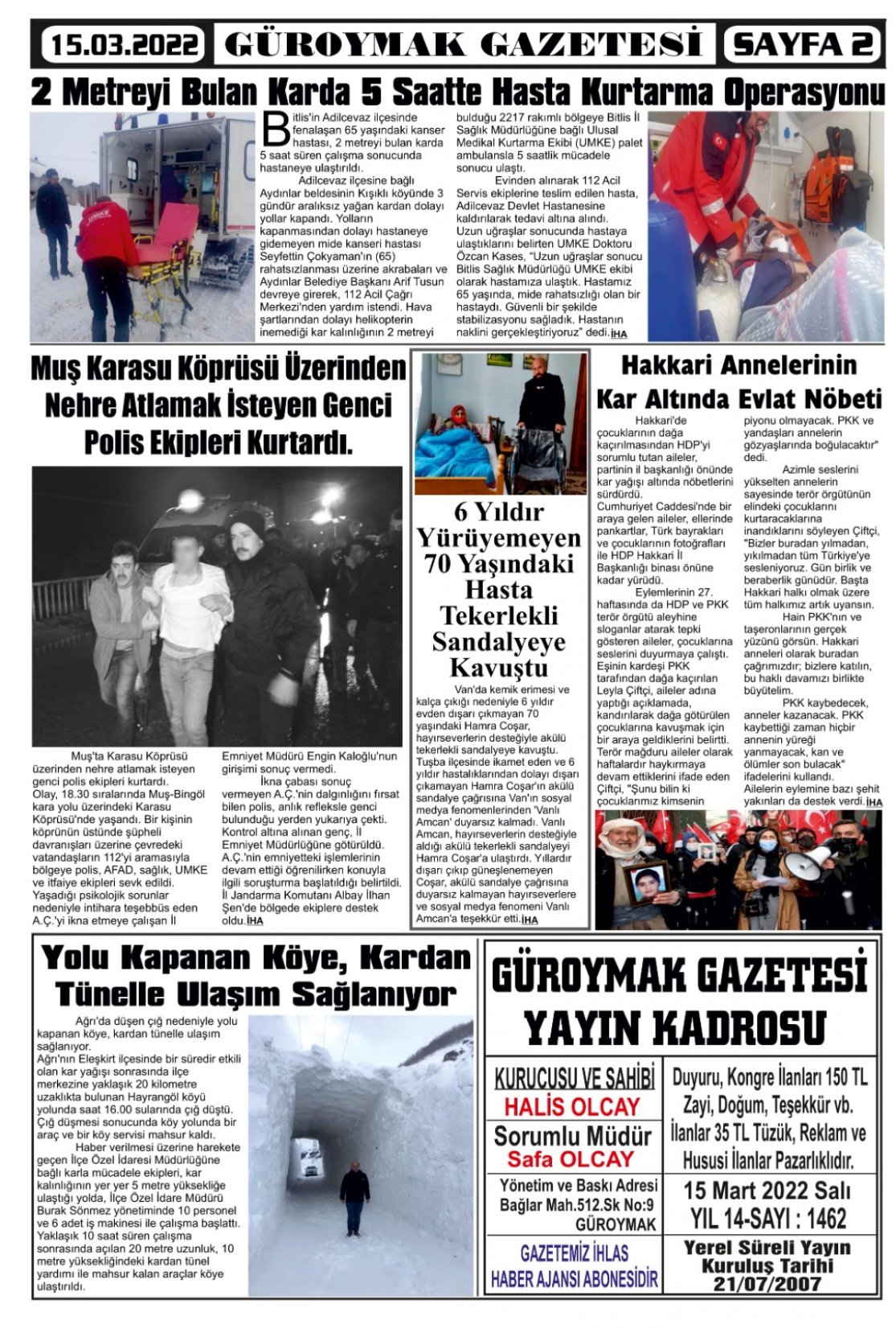 Güroymak Gazetesi  Sayılı Gazete Küpürü