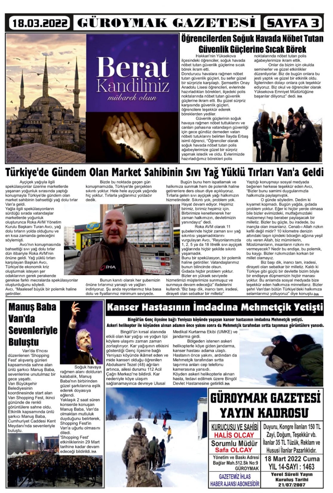 Güroymak Gazetesi  Sayılı Gazete Küpürü