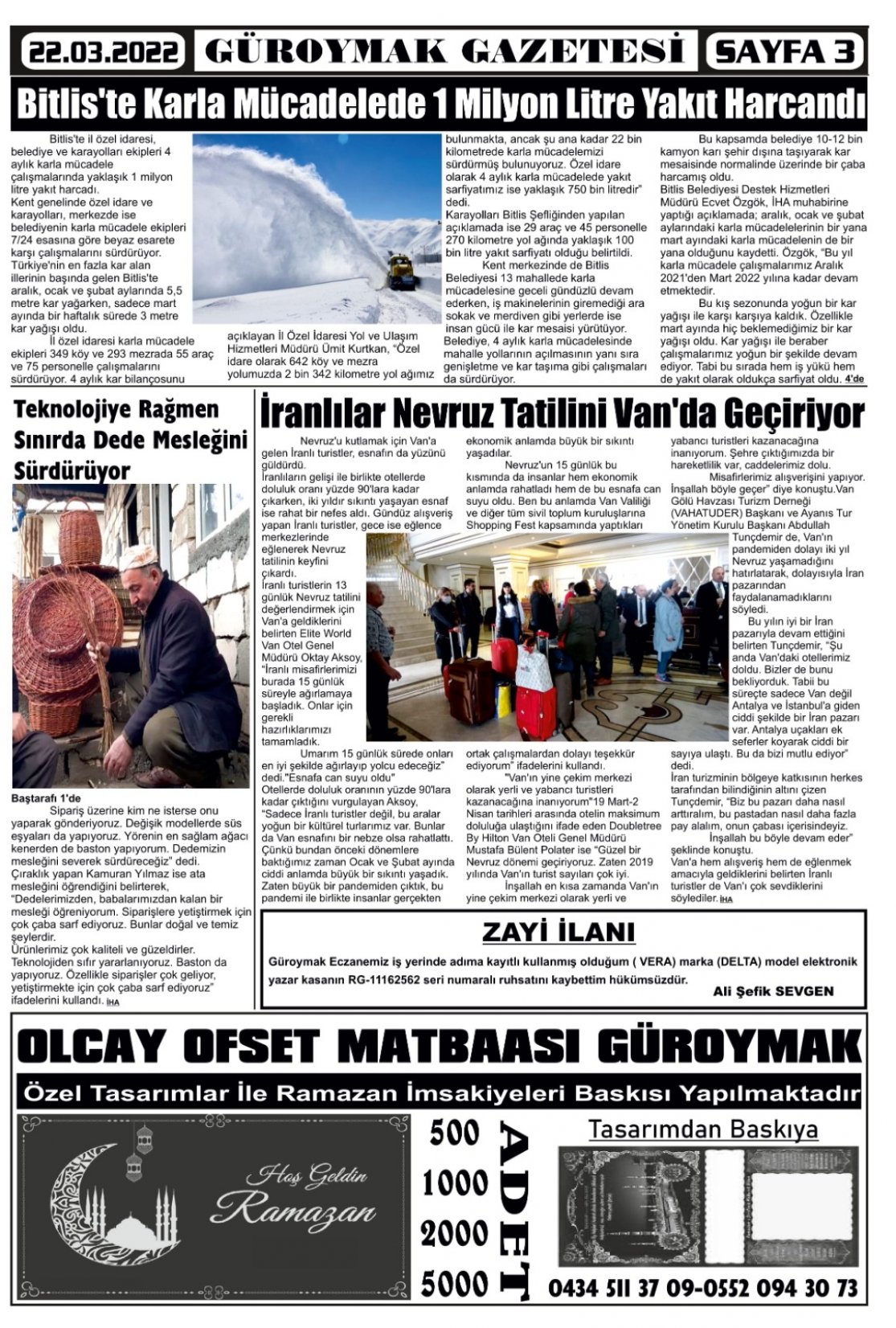 Güroymak Gazetesi  Sayılı Gazete Küpürü