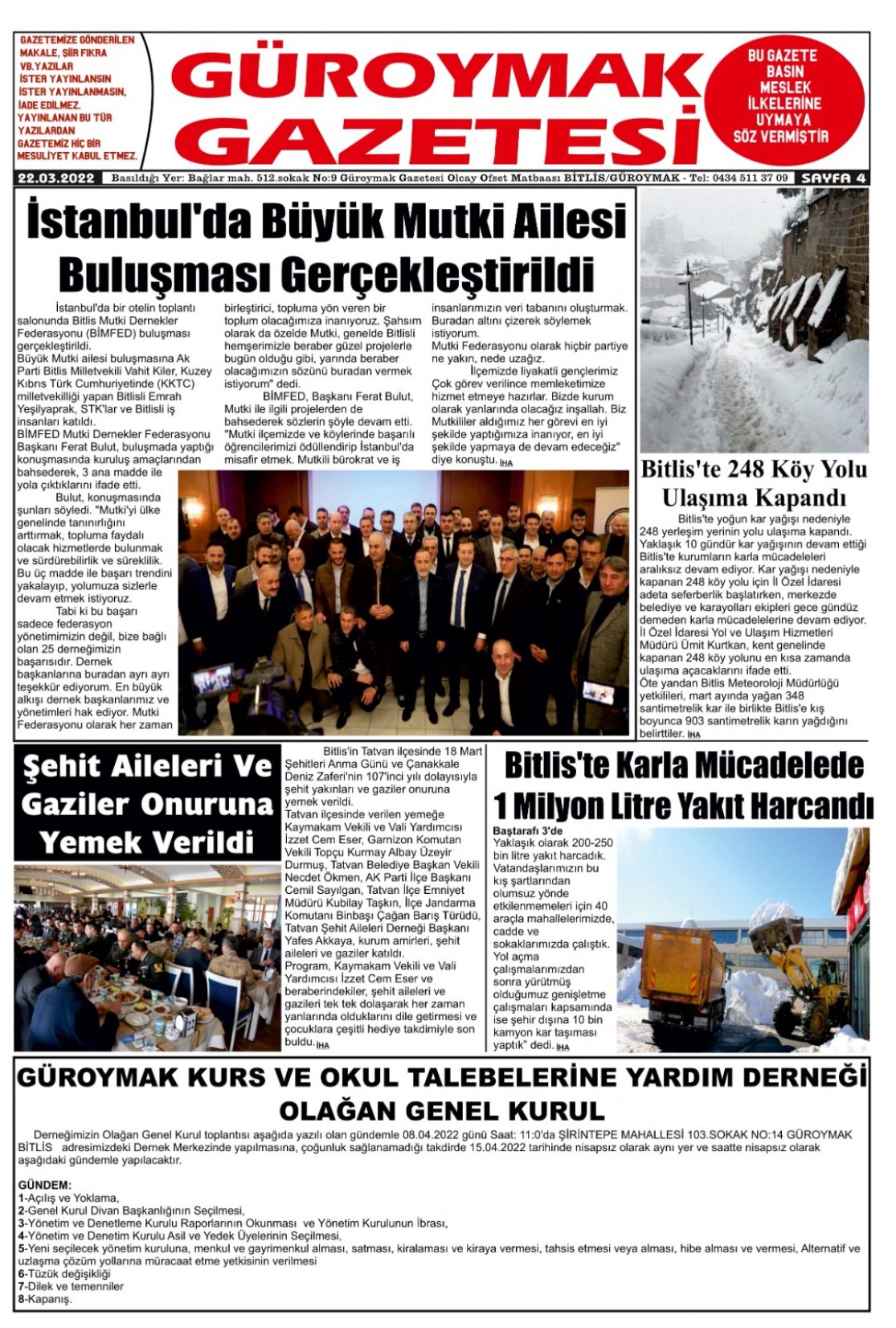 Güroymak Gazetesi  Sayılı Gazete Küpürü