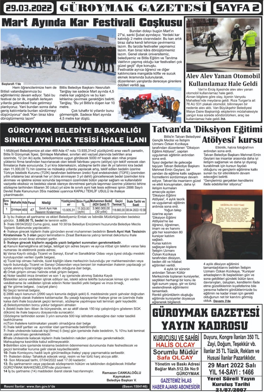 Güroymak Gazetesi  Sayılı Gazete Küpürü