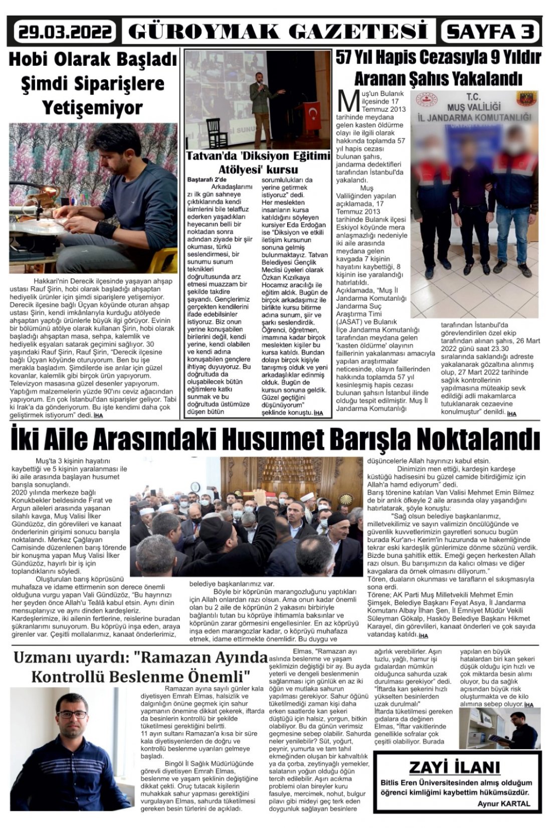 Güroymak Gazetesi  Sayılı Gazete Küpürü