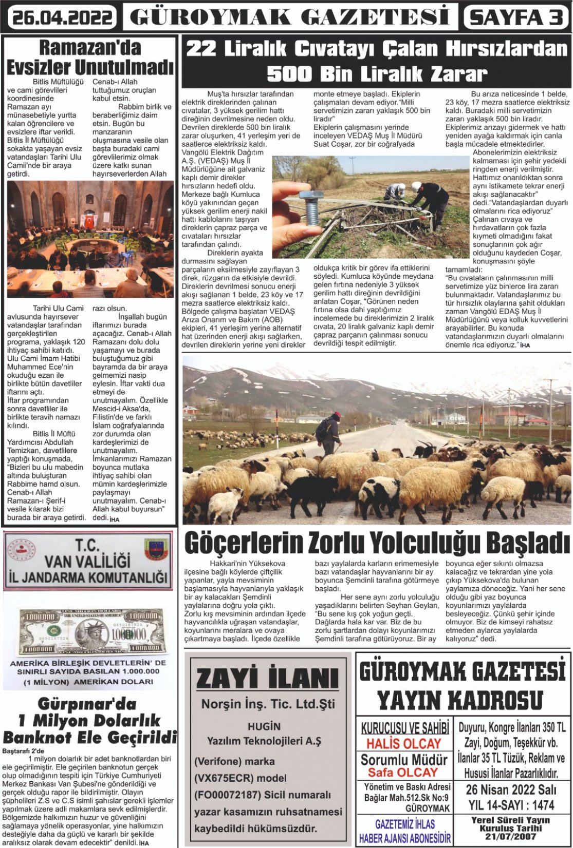 Güroymak Gazetesi  Sayılı Gazete Küpürü