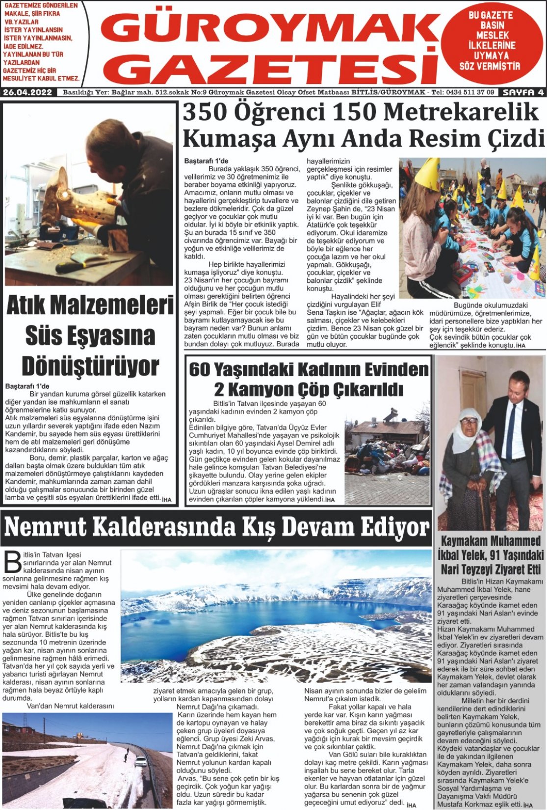 Güroymak Gazetesi  Sayılı Gazete Küpürü