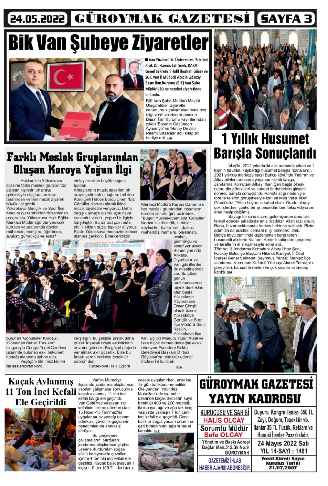 Güroymak Gazetesi  Sayılı Gazete Küpürü