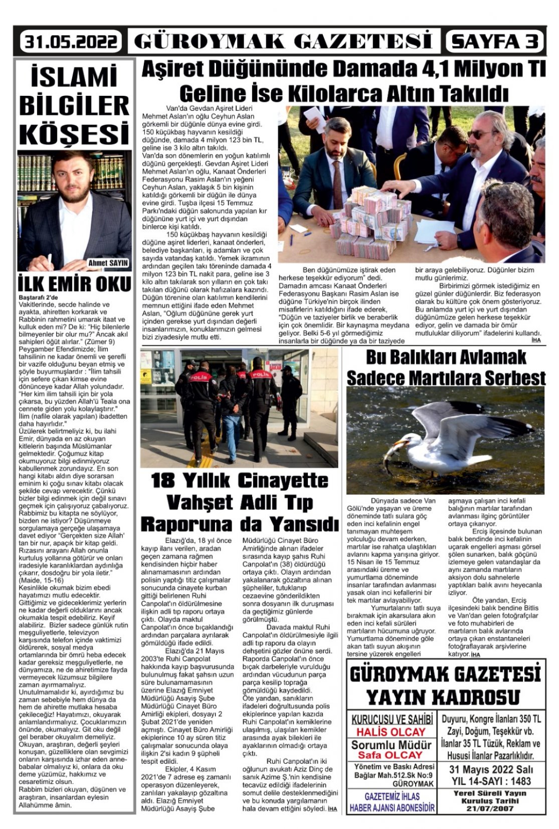 Güroymak Gazetesi  Sayılı Gazete Küpürü