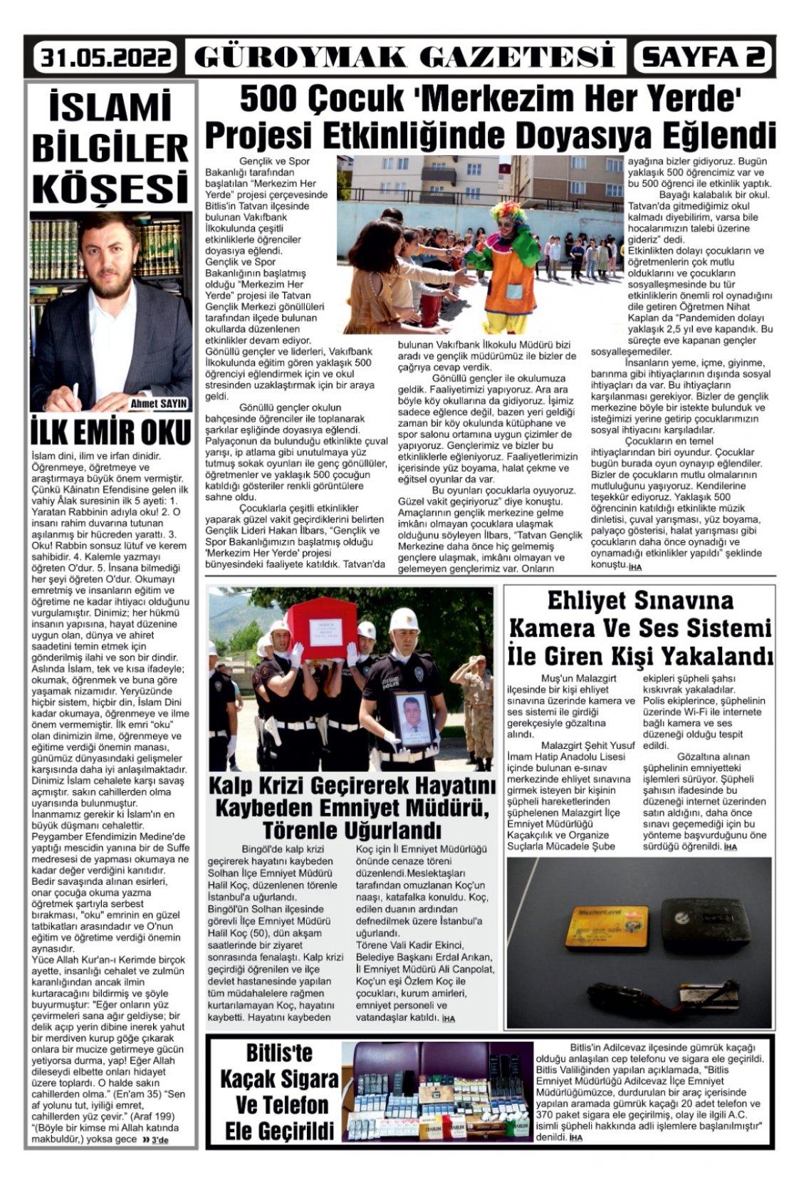Güroymak Gazetesi  Sayılı Gazete Küpürü