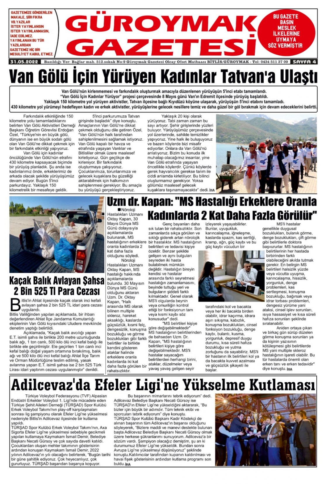 Güroymak Gazetesi  Sayılı Gazete Küpürü