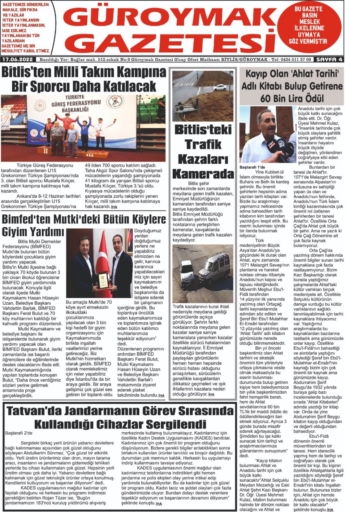 Güroymak Gazetesi  Sayılı Gazete Küpürü