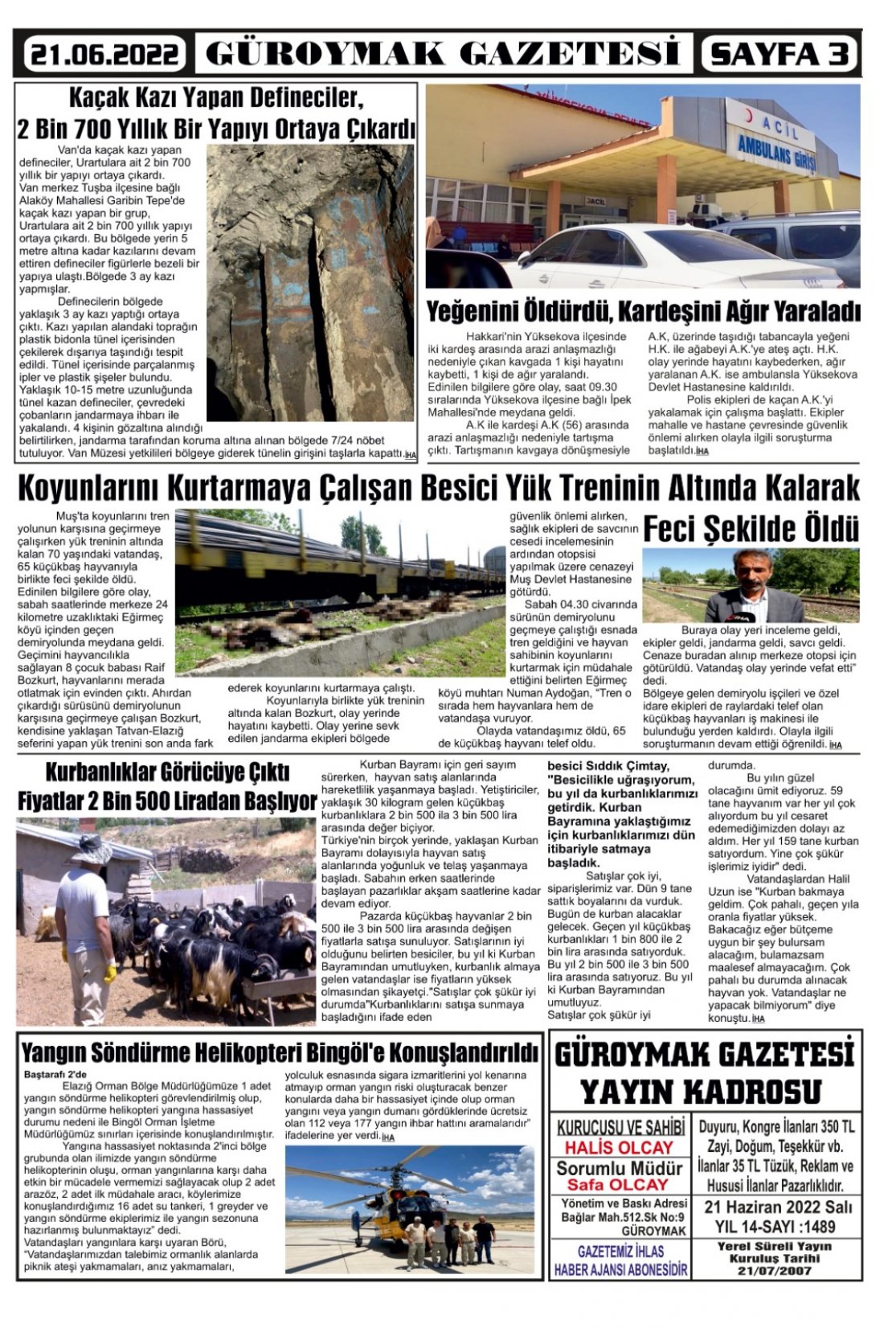 Güroymak Gazetesi  Sayılı Gazete Küpürü