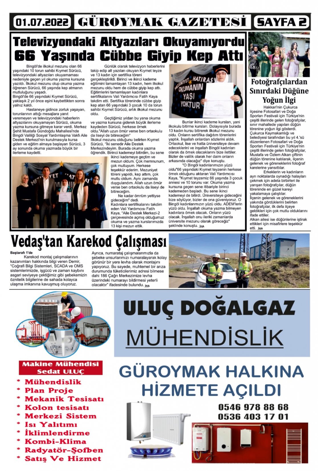 Güroymak Gazetesi  Sayılı Gazete Küpürü